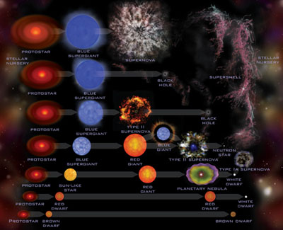 Schéma d'évolution des étoiles en fonction de leur masse.